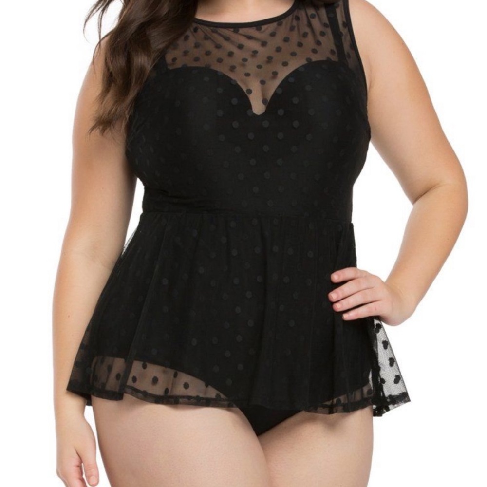 Torrid size 2 black polka dot one-piece swim suit.